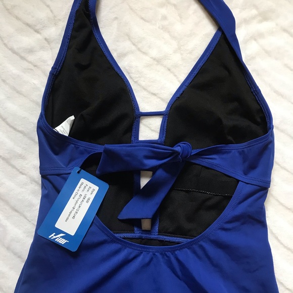 One-piece Swimsuit Royal Blue Deep V Halter Top - Picture 6 of 9